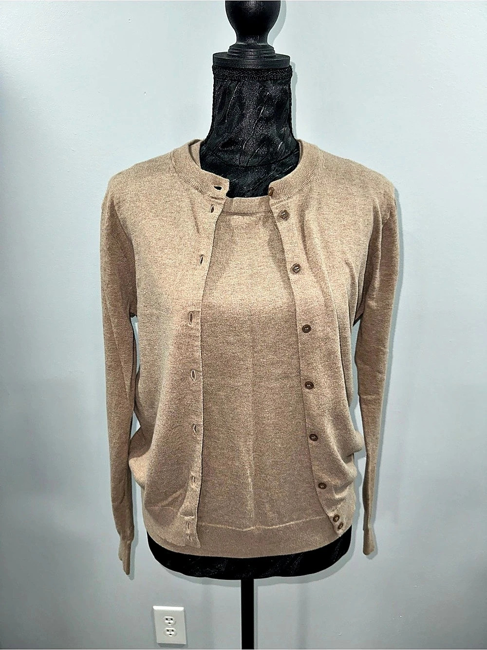 J.Crew Classic Cardigan and Classic Shell Twinset Brown Medium size M